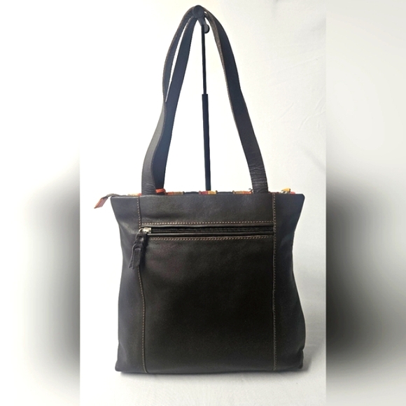 Mywalit Laguna Stripe Brown Leather & Suede Large Tote Shoulder Bag. NWT. - Picture 3 of 6